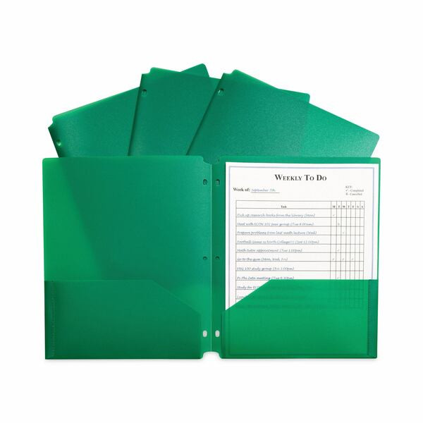 C-Line Products Two-Pocket Heavyweight Poly Portfolio Folder, 3-Hole Punch, 11 x 8.5, Green, 25PK 33933